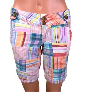 Grane Jeans Y2K inspired Multi Color Madras Plaid Patchwork Bermuda Shorts